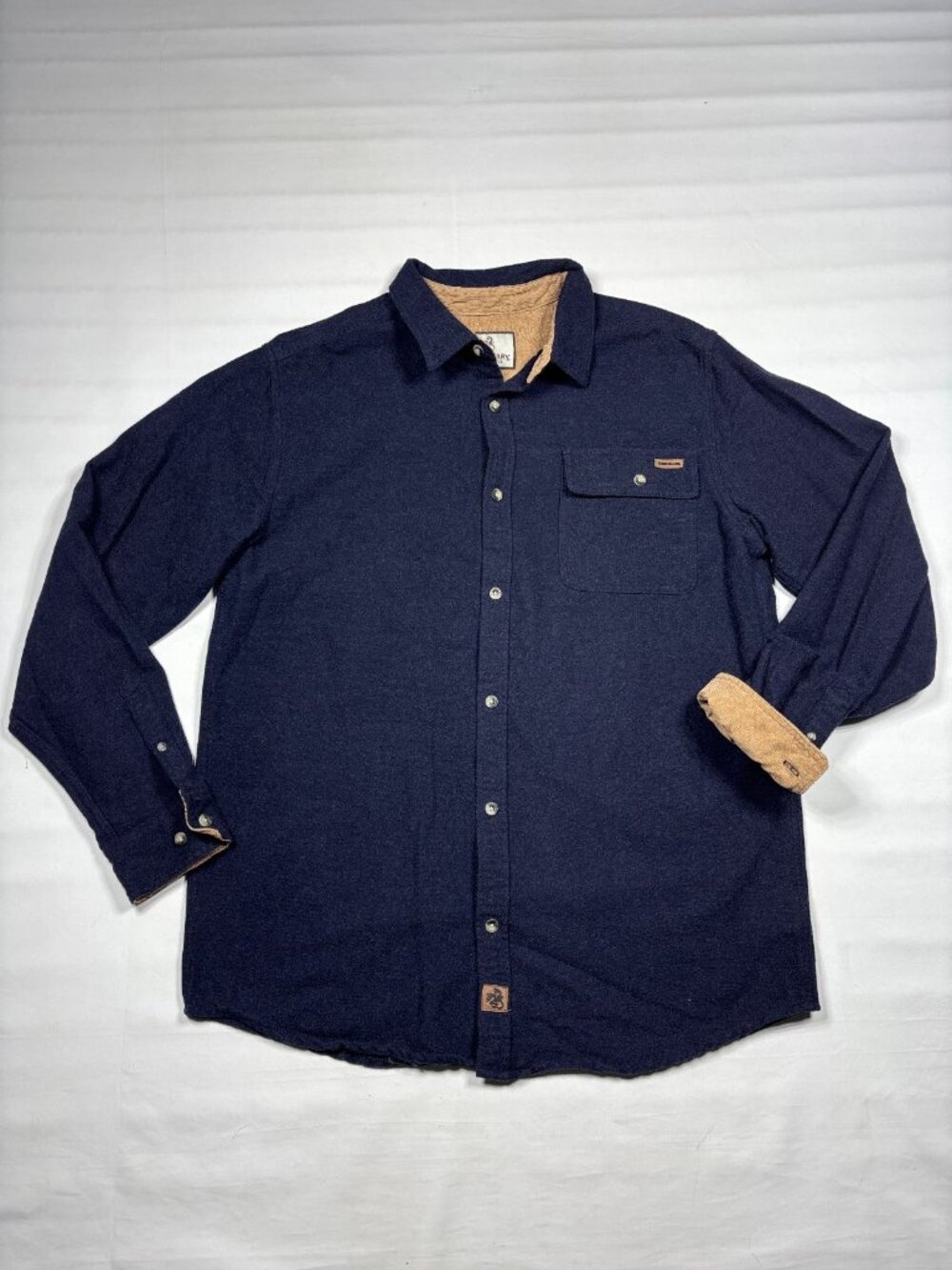 Legendary Whitetails Buck Camp Flannel Shirt Mens Large Tall Navy Flip Cuff ECU